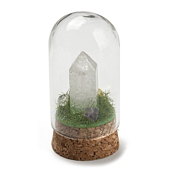 Quartz Crystal Natural Quartz Crystal Bullet Display Decoration with Glass Dome Cloche Cover, Cork Base Bell Jar Ornaments for Home Decoration, 30x59.5~62mm