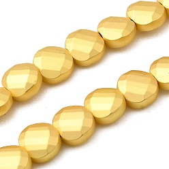 Матовый Золотой Стеклянные бусины с гальваническим покрытием , плоско-круглые, граненые, матовый золотой, 8~8.5x4.5 мм, отверстие : 1 мм, около 52 шт / нитка, 15.75'' (40 см)