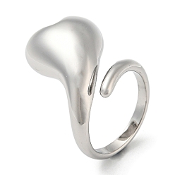 Stainless Steel Color 304 Stainless Steel Cuff Rings, Heart, Stainless Steel Color, Inner Diameter: 17mm