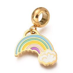 Golden Ion Plating(IP) 304 Stainless Steel European Dangle Charms, Large Hole Pendants, with Enamel, Rainbow, Colorful, Golden, 26mm, Hole: 4mm, Pendant: 15x15.5x1mm