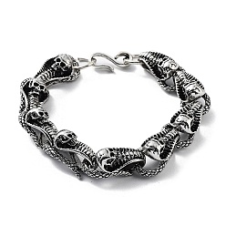 Antique Silver Retro Alloy Skull Snake Link Chain Bracelets for Women Men, Antique Silver, 8-5/8 inch(22cm)