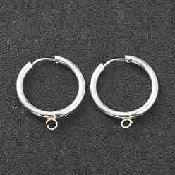 Silver 201 Stainless Steel Huggie Hoop Earring Findings, with Horizontal Loop and 316 Surgical Stainless Steel Pin, Silver, 25x23x2.5mm, Hole: 2.5mm, Pin: 1mm