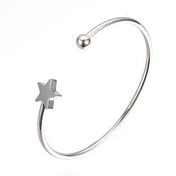 Stainless Steel Color 304 Stainless Steel Cuff Bangle Making, with 201 Stainless Steel Beads, Star, Stainless Steel Color, 2-1/4 inch(58mm)