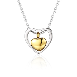 Golden Stainless Steel Pendant Necklaces, Heart Urn Ashes Necklaces, Golden, 16.14~19.69 inch(41~50cm)