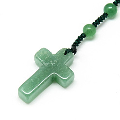 Green Aventurine Natural Green Aventurine Pendant Necklaces, with Polyester Braided Rope, Cross, (730~750mm)28.74 inch~29.53 inch