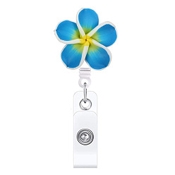 Deep Sky Blue Flower Polymer Clay Retractable Badge Reel, Card Holders, ID Badge Holder Retractable for Nurses, Deep Sky Blue, 350x35mm