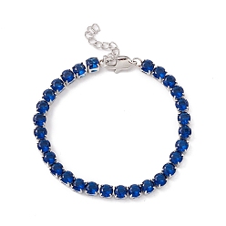 Medium Blue Classic Cubic Zirconia Tennis Bracelet, Vacuum Plating 304 Stainless Steel Jewelry for Women, Stainless Steel Color, Medium Blue, 7-1/8 inch(18cm)