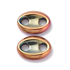 Pink Plated Vacuum Plating Non-magnetic Synthetic Hematite Connector Charms, Oval, Antique Bronze & Green Patina, 13x18x3.5mm, Hole: 4.5mm