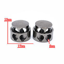 Gunmetal Alloy Cord Locks Clip Ends, Double Hole Drawstring Stopper Fastener Buttons Buttons, Gunmetal, 1.3x1.7cm, Hole: 5mm