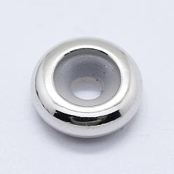 Platinum Brass Beads, with Rubber, Rondelle, Slider Beads, Stopper Beads, Platinum, 8.5x4mm, Hole: 2mm