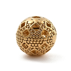 Golden 304 Stainless Steel Beads, Round with Rhombus Pattern, Ion Plating(IP), Golden, 10.5x10mm, Hole: 1.8mm
