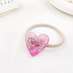 Milky purple 3.5CM Chic Elastic Hair Ties with Heart-Shaped Acetate Charm for Sweet Bun Hairstyles