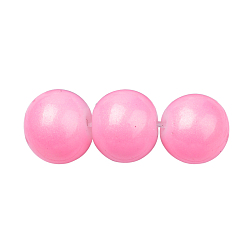 Ярко-Розовый Стеклянные жемчужные бусины, выпечка окрашены, Перламутровые стиле, окрашенные, круглые, ярко-розовый, 8~8.5 мм, отверстие : 1.5 мм, около 100~105 шт / нитка, 31.8 дюйм