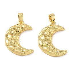 Echt 18 k vergoldet Messing Anhänger & Charms, strukturierte Mondanhänger, echt 18 k vergoldet, 21x15.5x3 mm, Bohrung: 5x3 mm