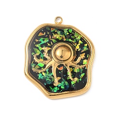 Черный 304 подвески из нержавеющей стали, эпоксидной смолы, с натуральными ракушками и пайетками внутри, самородки с рыбными амулетами, реальный 18 k позолоченный, вакуумное покрытие pvd, чёрные, 24x20x2.5 мм, отверстие : 1.5 мм