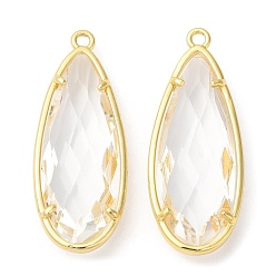 Clear Transparent Resin Pendants, Faceted Teardrop Charms with Rack Plating Real 18K Gold Plated Brass Findings, Cadmium Free & Lead Free, Long-Lasting Plated, Clear, 36.5x14x7.5mm, Hole: 1.8mm