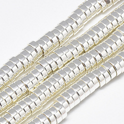 Silver Plated Electroplate Non-magnetic Synthetic Hematite Beads Strands, Heishi Beads, Flat Round/Disc, Silver Plated, 6x2mm, Hole: 2.5mm, about 175pcs/strand, 16.1 inch