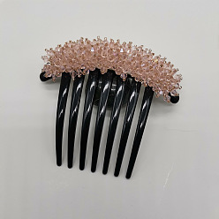 Pale pink Peigne à cheveux en forme de bourgeon de fleur en cristal brillant - épingle à cheveux chignon élégante, peigne à sept dents.