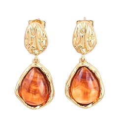 Золотой 304 Серьги-гвоздики из нержавеющей стали и смолы, слеза, золотые, 33x15 мм