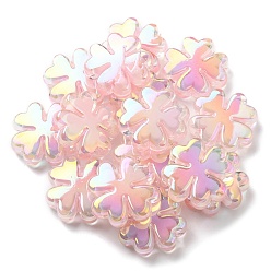 Pink UV Plated Acrylic Beads, Iridescent, Bead in Bead, Clover, Pink, 25x25x8mm, Hole: 3mm