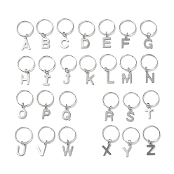 Letter A~Z 26Pcs 201 Stainless Steel Braiding Hair Pendants Decoration Clips, for Hair Styling, with Iron Jump Rings, Letter A~Z, 30~32mm