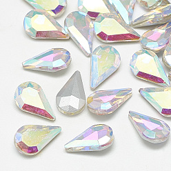 Crystal AB Pointed Back Glass Rhinestone Cabochons, Back Plated, Faceted, teardrop, Crystal AB, 10x6x3mm