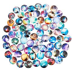 Others Glass Cabochons, with Self-Adhesive, for DIY Jewelry Making, Half Round with Mixed Patterns, Starry Sky Pattern, 25x6mm