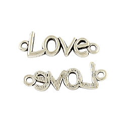 Antique Silver Tibetan Style Alloy Word Love Links connectors, Cadmium Free & Lead Free, Antique Silver, 13x35.5x3mm, Hole: 2.5mm, about 208pcs/500g