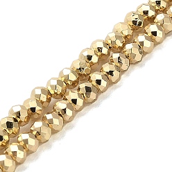 Gold Electroplate Glass Beads Strands, Faceted, Rondelle, Gold, 3x2.5mm, Hole: 0.8mm, about 170~172pcs/strand, 16.73''(42.5cm)