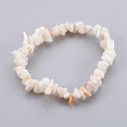 Shell White Shell Chip Beads Stretch Bracelets, 2 inch(5cm), 5~14x1~5mm