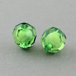 Lime Green Transparent Acrylic Beads, Bead in Bead, Faceted, Round, Lime Green, 7mm, Hole: 2mm, about 2000pcs/500g