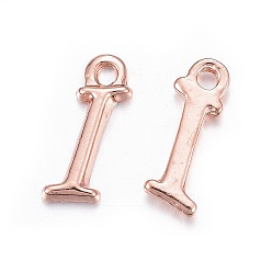 Letter I Rose Gold Plated Alloy Letter Pendants, Rack Plating, Cadmium Free & Lead Free, Letter.I, 13x4x2mm, Hole: 1.5mm