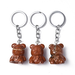 Red Jasper Natural Red Jasper Pendant Keychains, with Iron Keychain Clasps, Bear, 8cm
