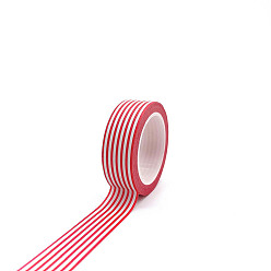 Red Adhesive Paper Tape, for Card-Making, Scrapbooking, Diary, Planner, Envelope & Notebooks, Stripe Pattern, Red, Red, 15mm, about 10.94 Yards(10m)/Roll