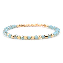 Небесно-голубой Женский браслет ручной работы с геометрическим черным ониксом и акриловыми бусинами и кристаллами