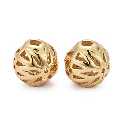 Real 18K Gold Plated Hollow Brass Beads, Long-Lasting Plated, Round, Real 18K Gold Plated, 3/8 inch(10mm), Hole: 0.7mm