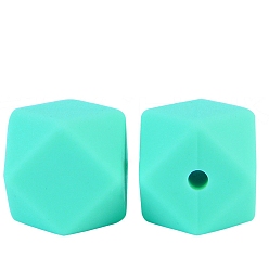 Aquamarine Octagon Food Grade Silicone Beads, Chewing Beads For Teethers, DIY Nursing Necklaces Making, Aquamarine, 17mm