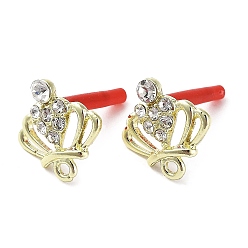 Crystal Rack Plating Golden Alloy Stud Earrings Finding, with Rhinestone & Horizontal Loops and 304 Stainless Steel Pin, Crown, Cadmium Free & Nickel Free & Lead Free, Crystal, 15.5x15.5mm, Hole: 1.5mm, Pin: 0.6mm