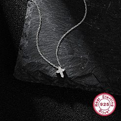 Platinum Cubic Zirconia Cross Pendant Necklacs for Women, Rhodium Plated 925 Sterling Silver Jewelry, Platinum, 13.39 inch(34cm)