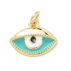 Turquoise Brass Enamel Pendants, Evil Eye Charms, Rack Plating, Long-Lasting Plated, Cadmium Free & Lead Free, Real 18K Gold Plated, Turquoise, 12.5x15.5x3.5mm, Hole: 2.5mm