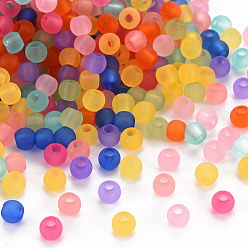 Mixed Color Frosted Transparent Acrylic Beads, Round, Mixed Color, 4mm, Hole: 1.6mm, about 16600pcs/500g