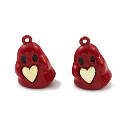 Red Spray Painted Alloy Pendants, Long-Lasting Plated, Lead Free & Cadmium Free, Ghost with Heart, Red, 21x15x10.5mm, Hole: 1.5mm