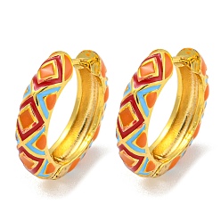 Оранжевый Серьги-кольца из латуни с эмалью и ромбическим узором, без кадмия и без свинца, долговечный, реальный 18 k позолоченный, оранжевые, 19x4.5 мм