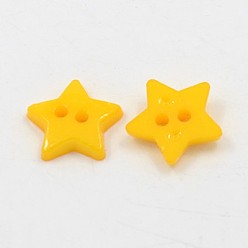 Gold Acrylic Buttons, 2-Hole, Dyed, Star, Gold, 12x2mm, Hole: 1mm