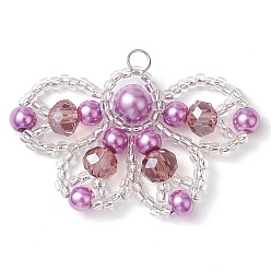 Средняя Орхидея Подвески из бисера и стеклянных жемчужин, бабочки подвески, средне орхидеи, 26x40x6 мм