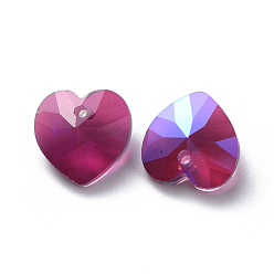 Фуксиновый Стеклянные украшения из горного хрусталя, граненые, сердце, красно-фиолетовые, 14x14x7 мм, отверстие : 1.2 мм