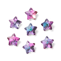 Teal Electroplate Glass Charms, Faceted, Star, Teal, 13x13.5x7mm, Hole: 1.2mm
