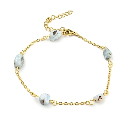 Larimar Natural Larimar Nuggets Beaded Anklet with Vacuum Plating 304 Stainless Steel Chains, 8-1/8~10 inch(20.6~25.4cm)