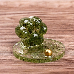 Peridot Resin Paw Print Mobile Phone Holder, with Natural Peridot Chips inside for Home Office Decorations, 80x58mm