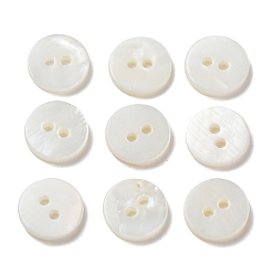 Seashell Color Natural Freshwater Shell Buttons, 2-Hole, Flat Round, Seashell Color, 10x1.8mm, Hole: 1.2mm